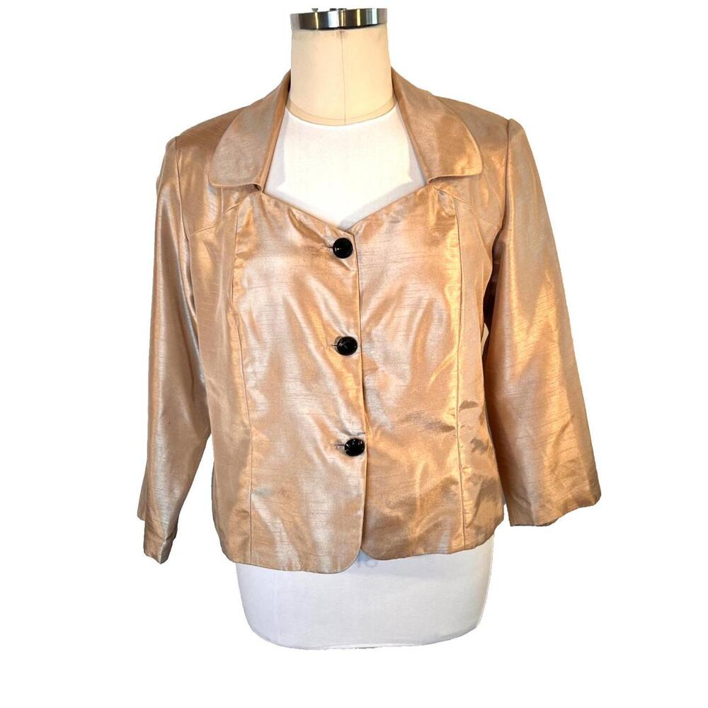Dana Kay Dinner Jacket Blazer Womens 24W Blouse Gold 3/4 Sleeve Formal Button Up